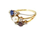 Victorian Pearl Diamond Sapphire Ruby Ring