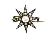 Victorian Pearl and Diamond Starburst Brooch