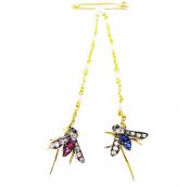Victorian Pearl and Multi Gemstone Fly Brooch