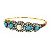 Victorian Turquoise Pearl and Diamond 18kt Bracelet