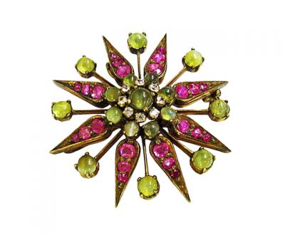 Victorian Multi Gemstone Starburst 9kt Brooch Pendant