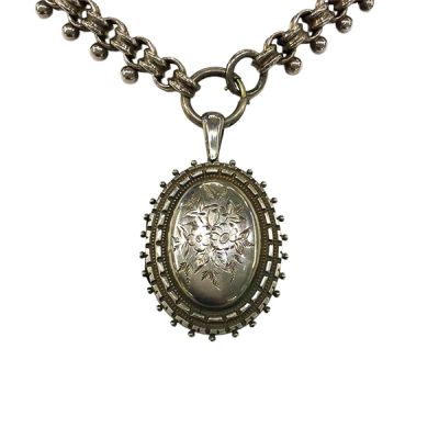 Victorian sterling Silver Locket with Handmade Belcher Link Chain