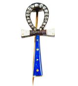 Vintage Ankh Diamond Enamel Brooch