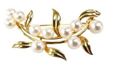 Vintage Birks Cultured Pearl Floral Brooch