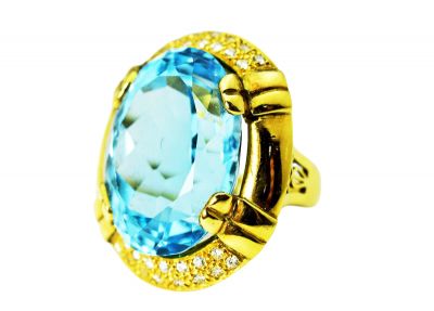 Vintage Blue Topaz and Diamond Ring
