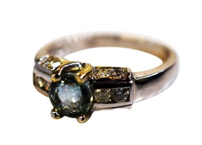 Vintage Blue Tourmaline and Diamond Ring