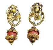 Vintage Citrine and Coral Drop 18kt Earrings