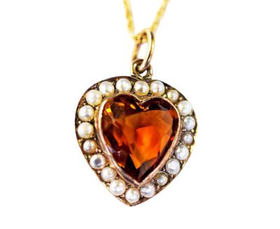 Vintage Citrine and Pearl Heart Pendant