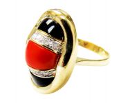 Vintage Coral Diamond Black Onyx Ring