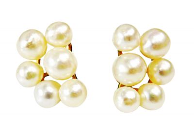Vintage Cultured Pearl Cluster 14kt Earrings