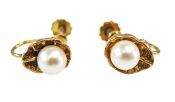 Vintage Cultured Pearl Floral Earrings