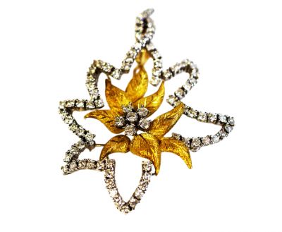 Vintage Diamond Floral Brooch or Pendant