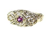 Vintage Filigree Ruby and Diamond Ring