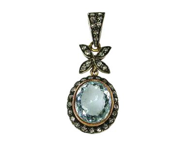 Vintage Inspired Aquamarine and Diamond Pendant