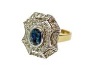 Vintage Inspired Blue Diamond and Diamond Ring