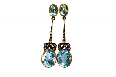 Vintage Inspired Blue Topaz and Diamond Earrings