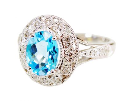 Vintage Inspired Blue Topaz and Diamond Ring