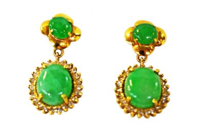 Vintage Jade and Diamond Drop Earrings