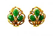 Vintage Jade and Diamond Shamrock Stud Earrings
