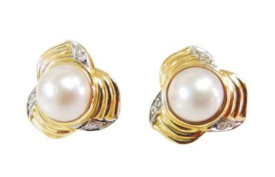 Vintage 12.45mm Mabe Pearl and Diamond Earrings