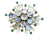 Vintage Moonstone Emerald Pearl Brooch
