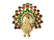 Vintage Multi Gemstone Peacock Brooch