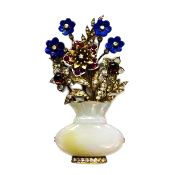 Vintage Multi Gemstone and Jade Floral Brooch