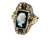 Vintage Onyx Cameo and Diamond Ring