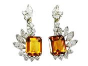 Vintage Orange Citrine and Diamond Earrings