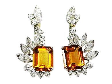 Vintage Orange Citrine and Diamond Earrings