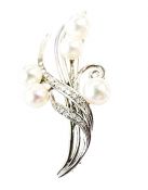 Birks Vintage Pearl and Diamond Floral Brooch