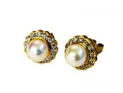 Vintage Pearl and Diamond Stud Earrings