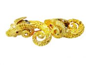 Vintage Ruby Diamond Double Ram Heads Brooch