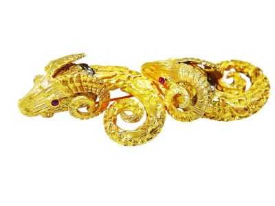 Vintage Ruby Diamond Double Ram Heads Brooch