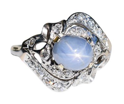 Vintage 3.0ct Star Sapphire and Diamond Ring in 18kt White Gold