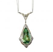 Vintage Style Prasioite and Diamond Necklace