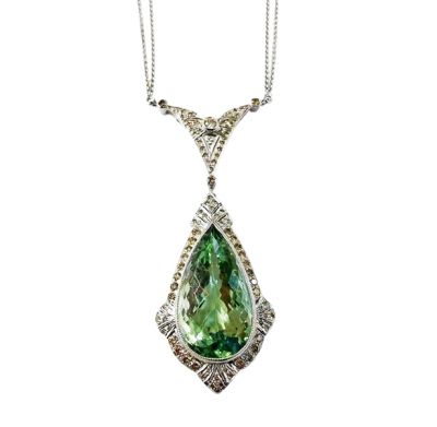 Vintage Style Prasioite and Diamond Necklace