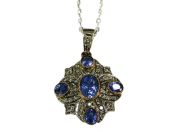 Vintage Style Sapphire and Diamond Pendant with Chain