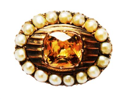 Vintage Yellow Sapphire and Pearl Brooch