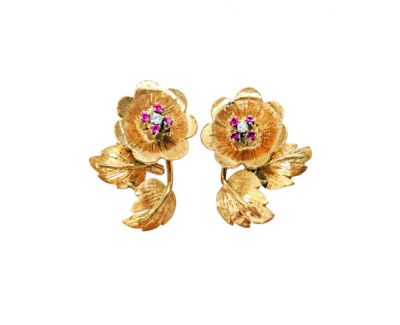 Birks  Ruby and Diamond Floral Earrings