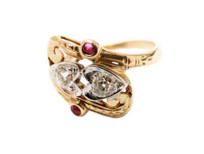 Vintage Diamond and Ruby Heart Ring