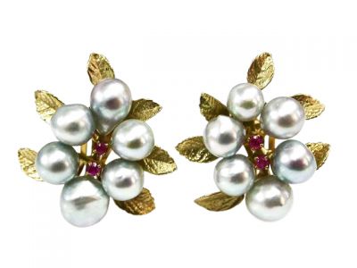 Vintage Pearl and Sapphire Earrings