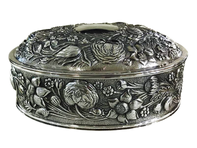 Vintage Sterling Silver Oval Jewel Box With Gilt Interior