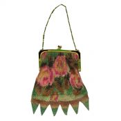 Art Deco Enameled Rose Pattern Mesh Purse