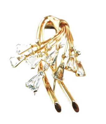 Vintage 18kt. Yellow and White Gold Aquamarine and Diamond Spray Brooch