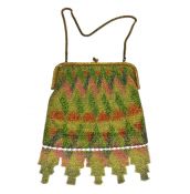 Art Deco Enamelled Chainmail Purse with Fringe