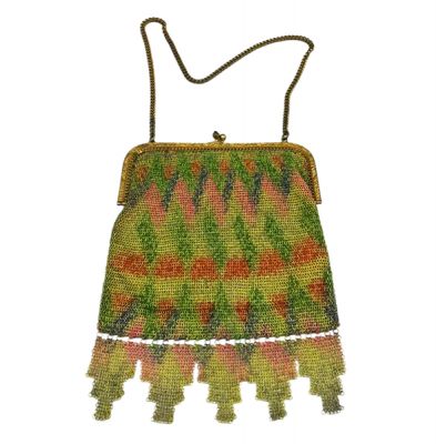 Art Deco Enamelled Chainmail Purse with Fringe