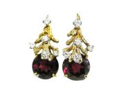 Vintage Red Rubellite (Tourmaline) and Diamond Earrings