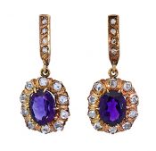 Antique 3.58ct Amethyst and 0.65ct Diamond Drop Earrings