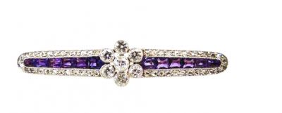 Art Deco Diamond and Amethyst Floral Bar Brooch